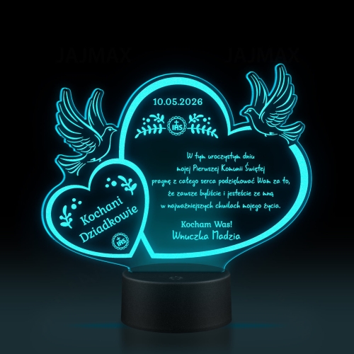 Statuetka LED z grawerem wyjątkowe podziękowanie dla babci i dziadka komunia