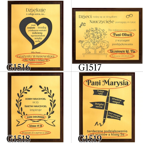 Złoty obrazek drewniany PAMIĄTKA DLA WYCHOWAWCY grawer