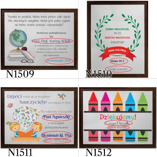Srebrny drewniany obrazek PREZENT DLA NAUCZYCIELA nadruk