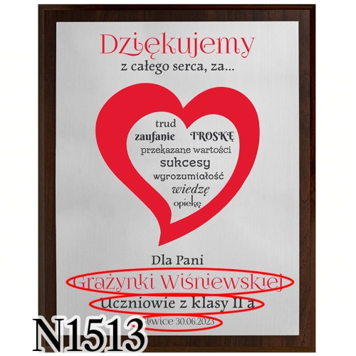 Srebrny drewniany obrazek PREZENT DLA NAUCZYCIELA nadruk