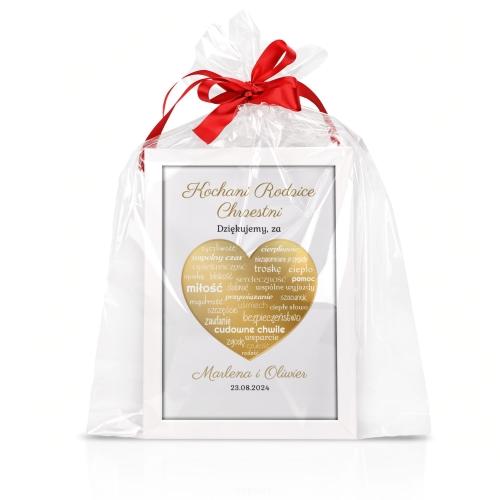 Obrazek lustrzane serce napisy PREZENT DLA RODZICÓW CHRZESTNYCH ŚLUB