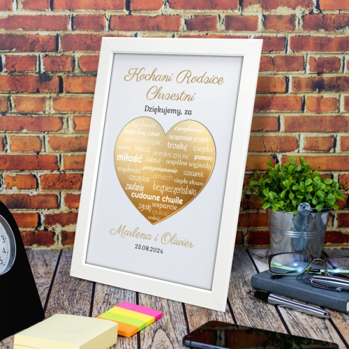 Obrazek lustrzane serce napisy PREZENT DLA RODZICÓW CHRZESTNYCH ŚLUB