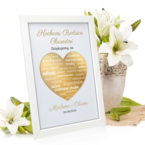 Obrazek lustrzane serce napisy PREZENT DLA RODZICÓW CHRZESTNYCH ŚLUB