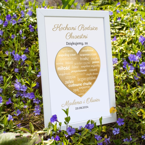 Obrazek lustrzane serce napisy PREZENT DLA RODZICÓW CHRZESTNYCH ŚLUB