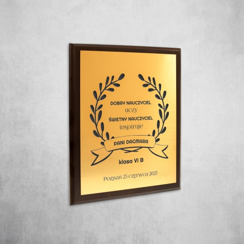 Złoty obrazek drewniany PAMIĄTKA DLA WYCHOWAWCY grawer