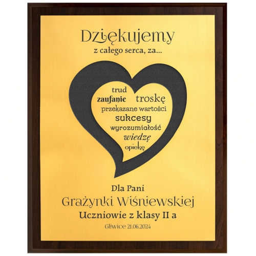 Złoty obrazek drewniany PAMIĄTKA DLA WYCHOWAWCY grawer