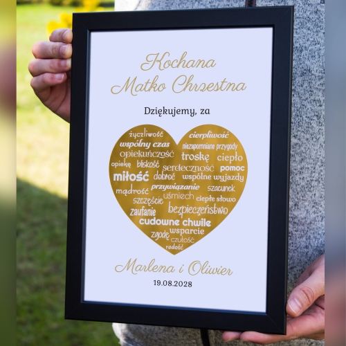 RAMKA LUSTRZANE SERCE prezent dla Chrzestnej ślub personalizacja