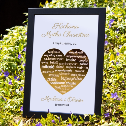 RAMKA LUSTRZANE SERCE prezent dla Chrzestnej ślub personalizacja