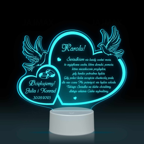 DLA ŚWIADKA PODZIĘKOWANIE nocna lampka led wierszyk podpis grawer
