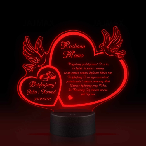 LAMPKA LED SERCE prezent dla mamy na podziękowania z okazji ślubu