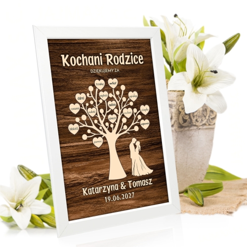 PODZIĘKOWANIE DLA RODZICÓW NA ŚLUB ramka drzewko z sercami