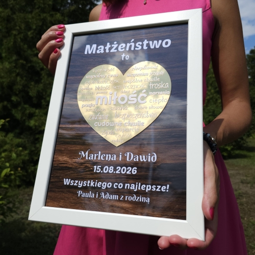 PREZENT NA ŚLUB NA WESELE piękna ramka złote serce uczuć 