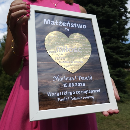 PREZENT NA ŚLUB NA WESELE piękna ramka złote serce uczuć 