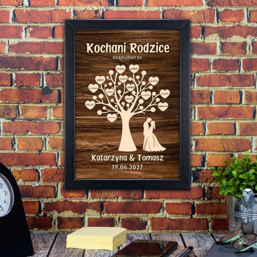 Obrazek drzewko z sercami PODZIĘKOWANIA DLA RODZICÓW ślub wesele