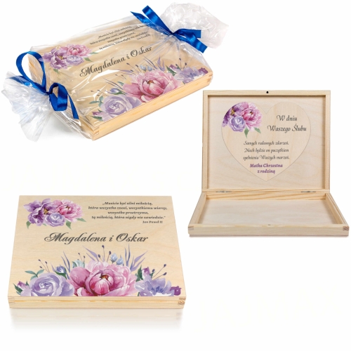 ORYGINALNA PAMIĄTKA ŚLUBNA pudełko na Merci i gotówkę z życzeniami