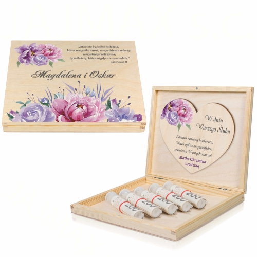 ORYGINALNA PAMIĄTKA ŚLUBNA pudełko na Merci i gotówkę z życzeniami