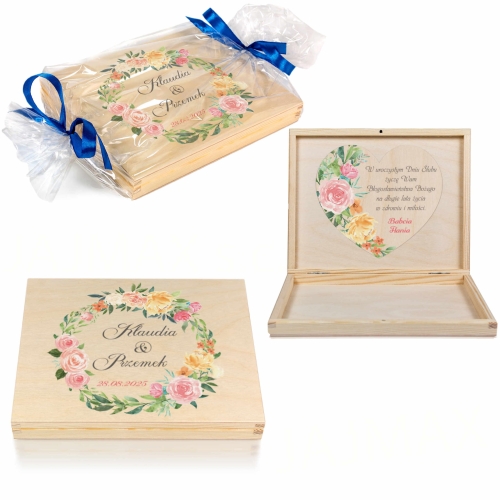 Kwiatowe pudełko z życzeniami NOWOCZESNA KARTKA ŚLUBNA NA PIENIĄDZE