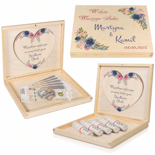 KOPERTA NA PIENIĄDZE NA ŚLUB drewniane pudełko z personalizacją