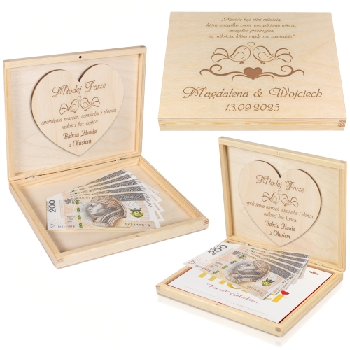 PUDEŁKO NA PIENIĄDZE Z CYTATEM oryginalny prezent na ślub grawer