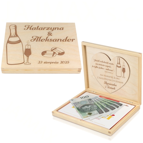 PREZENT WESELNY nowoczesna kartka z życzeniami pudełko na gotówkę