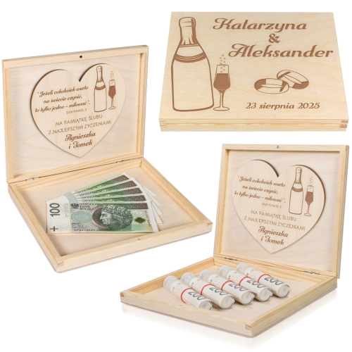 PREZENT WESELNY nowoczesna kartka z życzeniami pudełko na gotówkę
