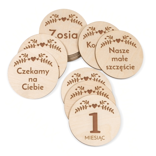 Drewniane tabliczki do zdjęć z miesiącami styl BOHO imię dziecka