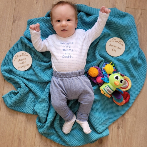 Drewniane tabliczki do zdjęć z miesiącami styl BOHO imię dziecka