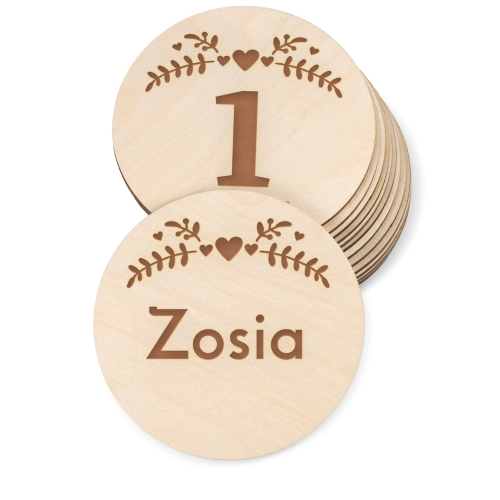 Drewniane tabliczki do zdjęć z miesiącami styl BOHO imię dziecka