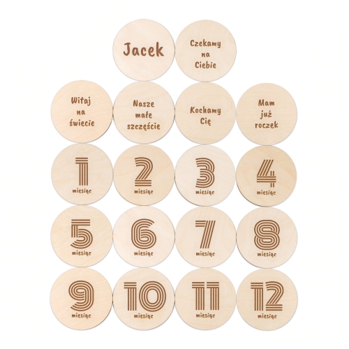 NATURALNE DREWNIANE FOTO TABLICZKI prezent dla noworodka 12 miesięcy