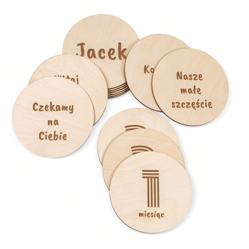 NATURALNE DREWNIANE FOTO TABLICZKI prezent dla noworodka 12 miesięcy