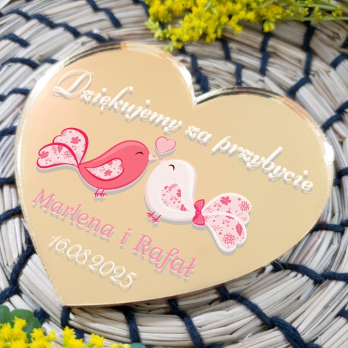 POMYSŁ NA PODZIĘKOWANIA DLA GOŚCI magnesy złote lustro serca