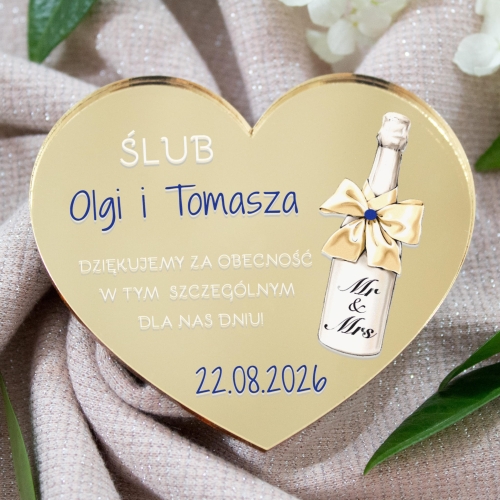 ZŁOTE SERCA MAGNESY podziękowania dla gości weselnych premium