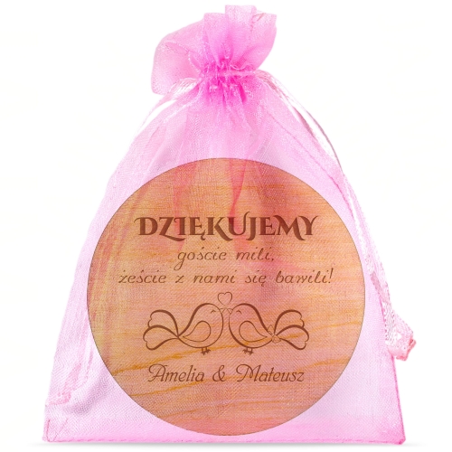 UPOMINKI DLA GOŚCI NA WESELE magnesy koło imiona Nowożeńców ptaszki