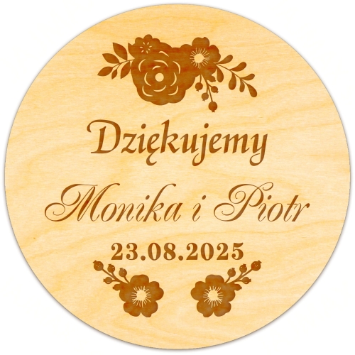 DREWNIANE MAGNESY podziękowanie dla gości wesele data ślubu imiona