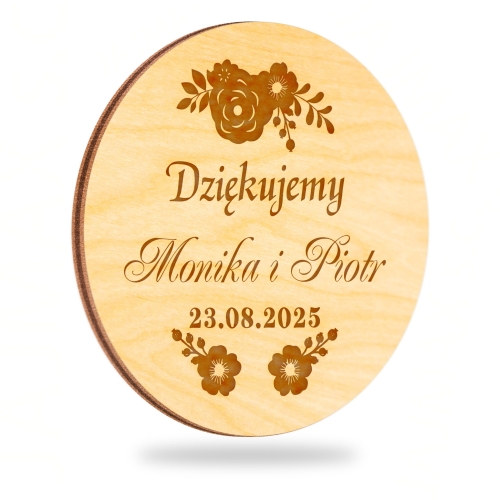 DREWNIANE MAGNESY podziękowanie dla gości wesele data ślubu imiona