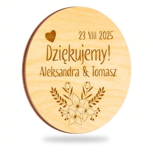 Drewniany magnes z grawerem PODZIĘKOWANIE DLA GOŚCI NA ŚLUB