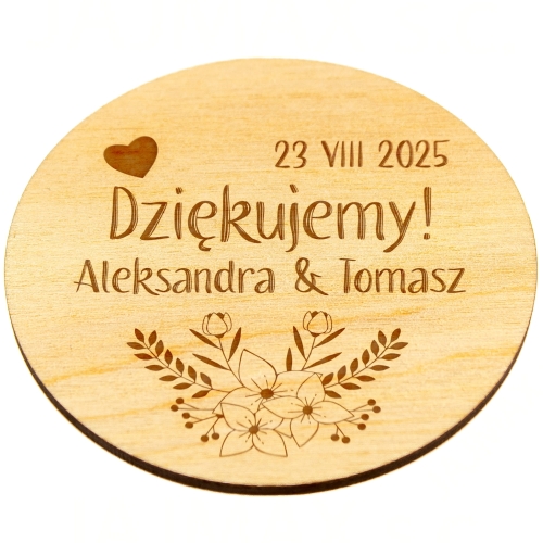 Drewniany magnes z grawerem PODZIĘKOWANIE DLA GOŚCI NA ŚLUB