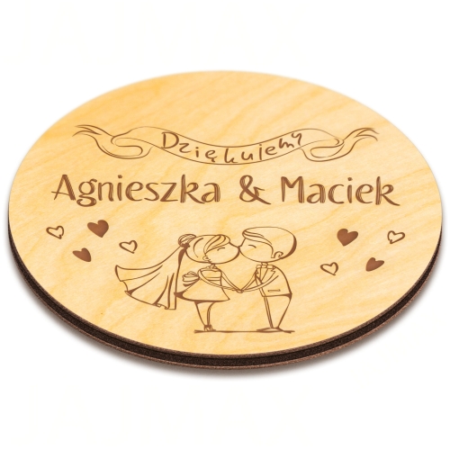 Piękne magnesy drewniane podziękowania dla gości grafika Nowożeńcy