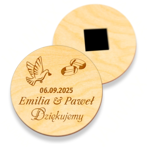 PODZIĘKOWANIE ZA OBECNOŚĆ NA WESELU dla gości magnes koło obrączki