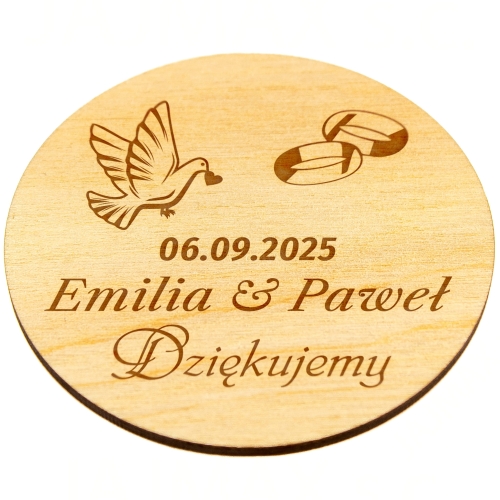 PODZIĘKOWANIE ZA OBECNOŚĆ NA WESELU dla gości magnes koło obrączki