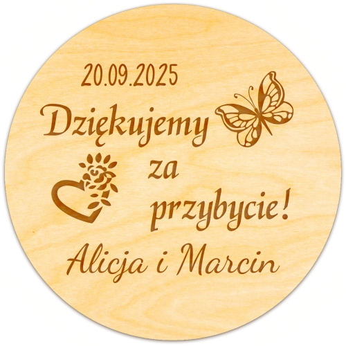 Dziękujemy za przybycie MAGNESY DREWNO Z GRAWEREM upominki na ślub