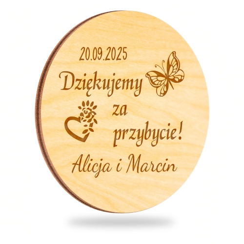 Dziękujemy za przybycie MAGNESY DREWNO Z GRAWEREM upominki na ślub