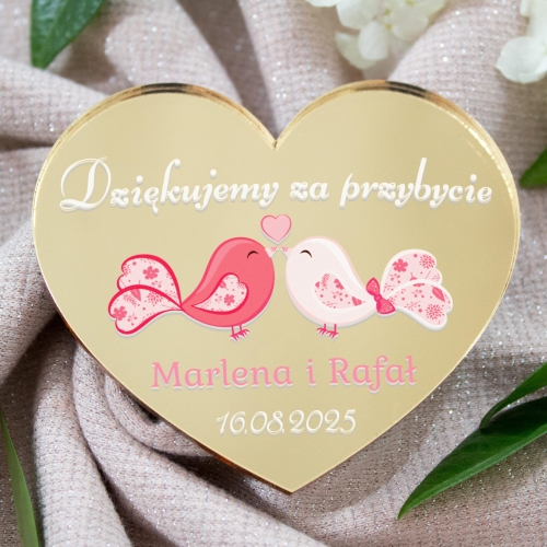 POMYSŁ NA PODZIĘKOWANIA DLA GOŚCI magnesy złote lustro serca