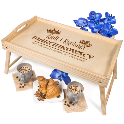 STOLIK ŚNIADANIOWY oryginalny prezent ślubny król i królowa grawer
