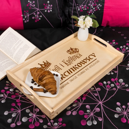 STOLIK ŚNIADANIOWY oryginalny prezent ślubny król i królowa grawer