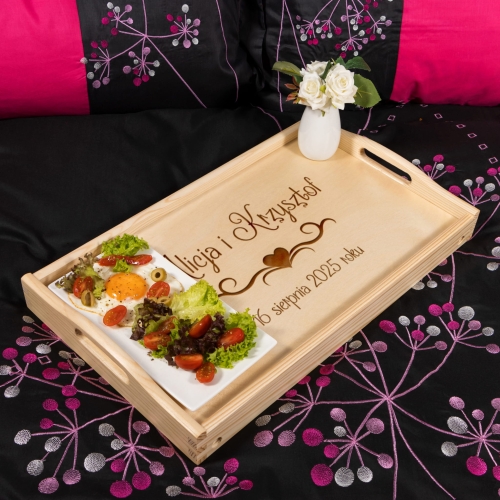POMYSŁ NA PREZENT NA ŚLUB drewniany stoliczek grawer serce imiona nowożeńców
