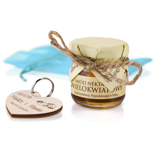 SŁODKIE UPOMINKI DLA GOŚCI NA WESELE breloczek serduszko i miodzik