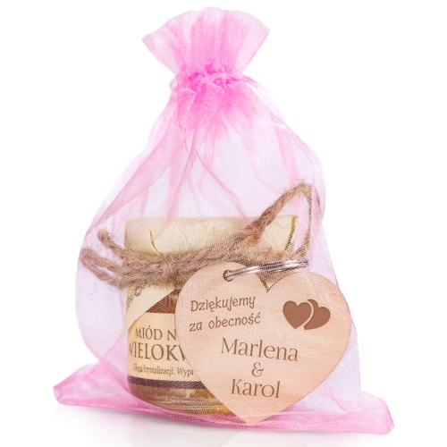 PODZIĘKOWANIA UPOMINKI DLA GOŚCI miodzik i breloczek serce grawer