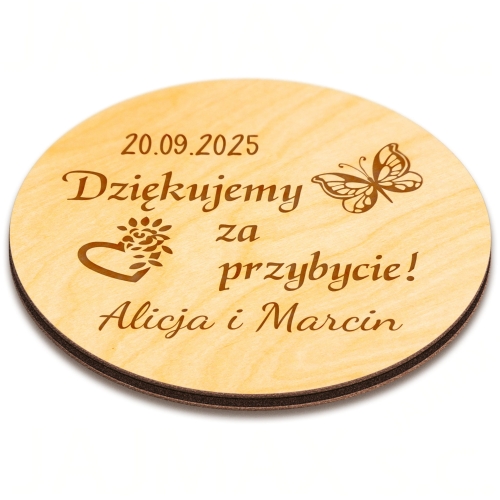 Dziękujemy za przybycie MAGNESY DREWNO Z GRAWEREM upominki na ślub