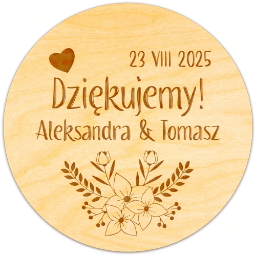 Drewniany magnes z grawerem PODZIĘKOWANIE DLA GOŚCI NA ŚLUB